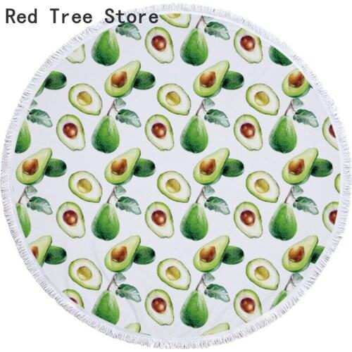 Avocado Fruits Round Beach Towel with Tassels Soft Microfiber Bath Shower Cover For Adults Picnic Yoga Mat Blanket 150cm Size