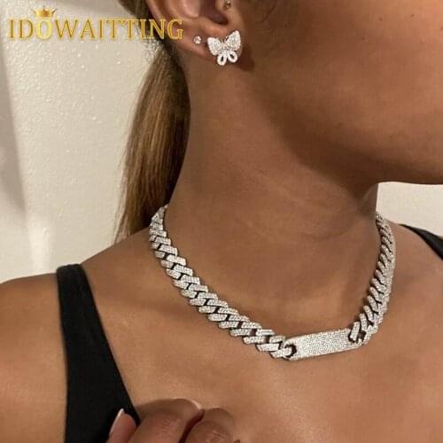 Miami Curb Cuban Chain Necklace Iced Out cz bar Paved cubic zirconia CZ Bling Rapper choker Necklaces Hip Hop women Men Jewelry