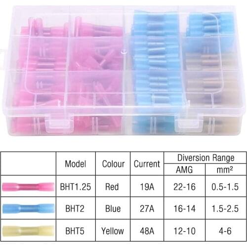 200pcs Copper Heat Shrink Butt Connectors Terminals Kit Waterproof Wire Connector Copper Wire Electrical Kits Red Blue Yellow