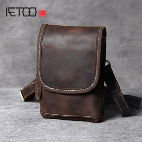 AETOO Retro Mini Crazy Horse Leather Shoulder Bag, Mens Chest Bag, First Layer Cowhide Crossbody Bag