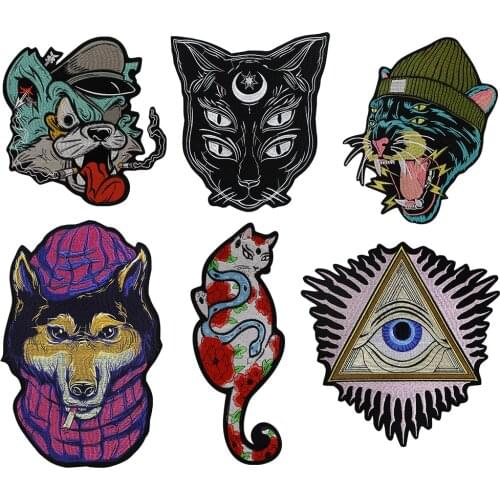 Eye Wolf Dog Cat Patches Tiger Badge Clothing Iron on Japanese Embroidered Samurai Tattoos Applique DIY Punk Apparel Accessory