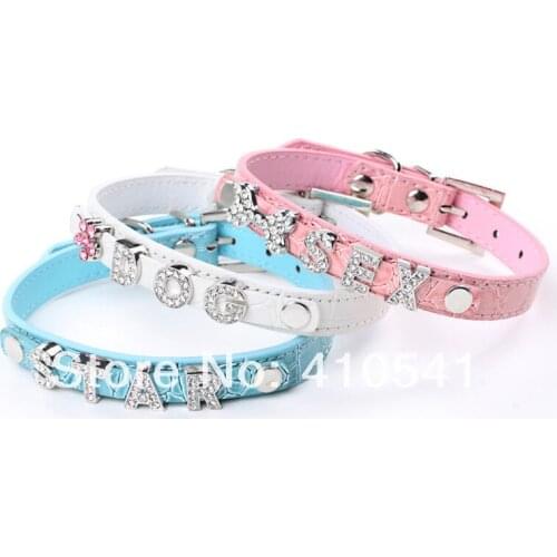 New Arrival Free Shipping Mix Colors PU Leather Rhinestones Puppy Pet Dog Collar Fashion Pet Collar colorful S M L Size