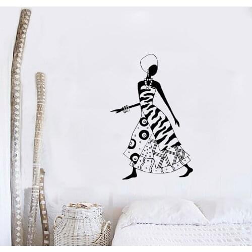 New Arrivals African Woman Girl Wall Sticker Africa Culture Dance Style Mural Home Decor Art Decals Living Room Wall Decal LC056