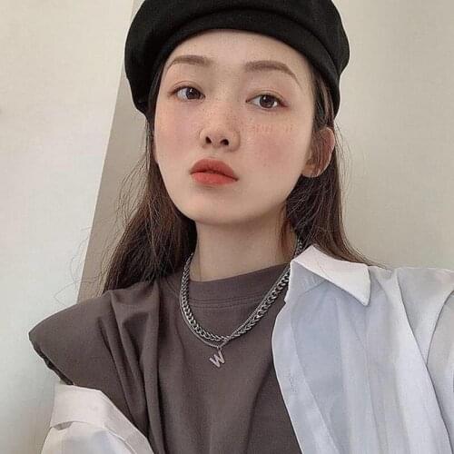 New Silver W Letter Pendant Metal Necklace Female Hip-hop Double Layered Necklace Thick Chain Clavicle Chain Rock Party Jewelry