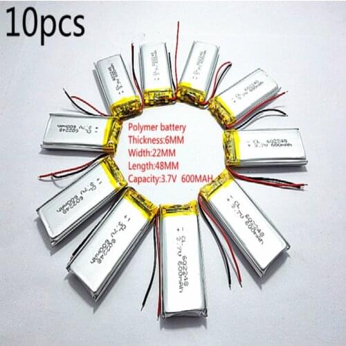 Wholesale 10pcs 3.7V 600mAh 602248 Lithium Polymer Li-Po Rechargeable li ion Battery For Mp3 MP4 MP5 GPS vedio Game toys