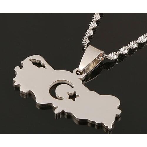 Stainless Steel Fashion Turkey Pendant Necklace for Women Men Map Flag Jewelry