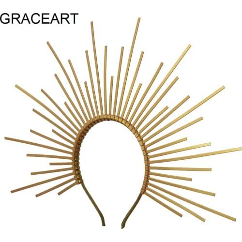 Women Headband Cosplay Gold Plastic Sunburst Spike Halo Crown Headpiece Headdress