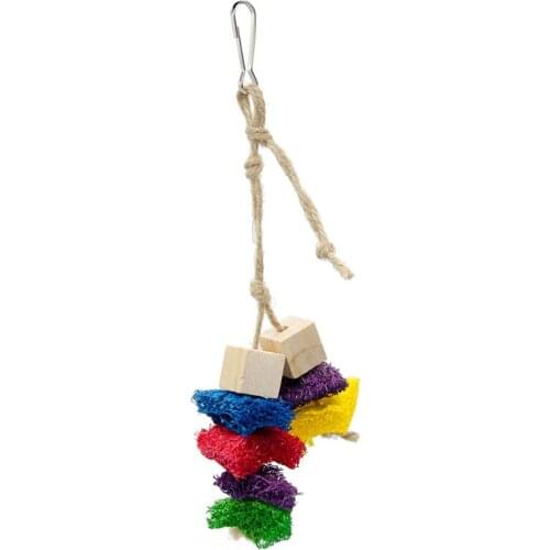 Bird Chewing Toy Natural Wood Blocks Hemp Rope Bird Cage Toy Parrot Hanging Toy Colorful Toy Parrot Cage Decor Toy Legendog
