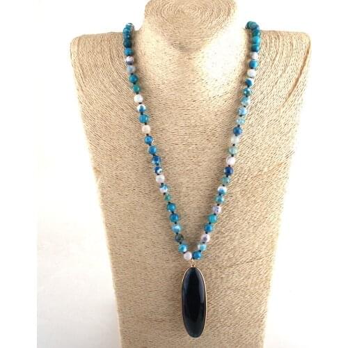 MD Fashion Beaded Jewelry Stones Long Knotted Semi Precious Drop Stone Pendant Necklaces For Women