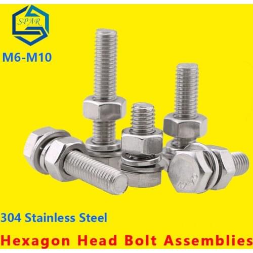 Hexagon Head Bolt Spring Lock Washer and Plain Washer and Nut Assemblies Hexagon Bolt, Screw and Nut Set 304 Stainless Steel