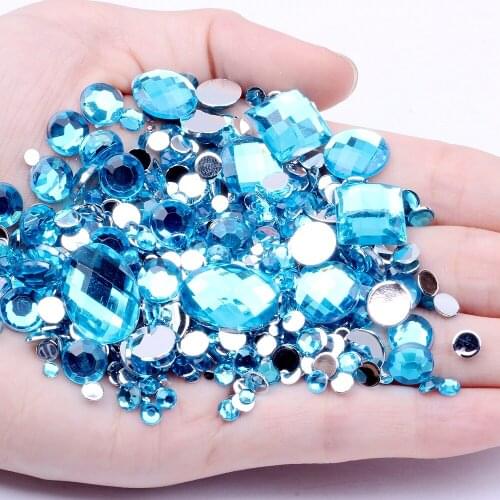 Mix Sizes Turquoise Blue Round Strass Acrylic Loose Non-Hotfix Flatback Rhinestone Nail Art Loose Stones For Wedding Decorations