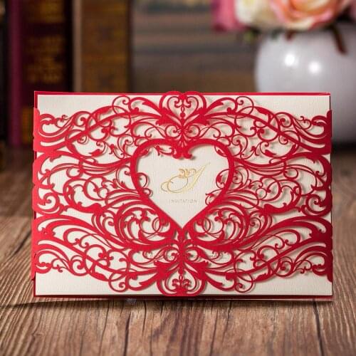 WISHMADE Laser Cut Wedding Invitations Cards Sets for Wedding Birthday Bridal Shower with Red Envelopes ,Printable Inner Sheets