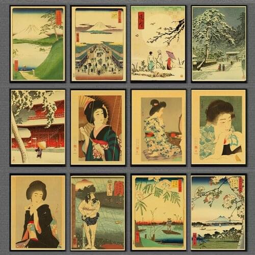 Japanese Old Style Canvas Painting Vintage Landscape Mountain River Wall Art Nordic Poster And Print Pictures Living Room Decor