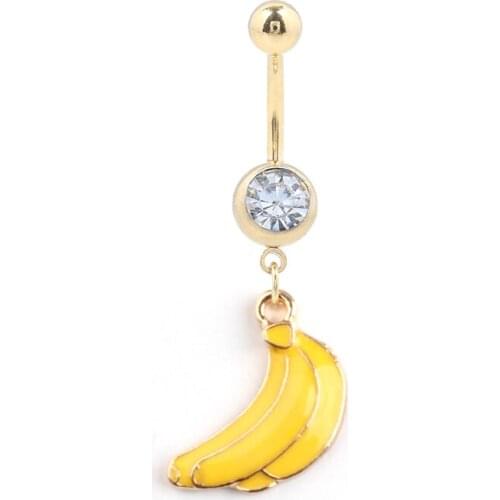 2020 Beach Sexy Gold Fruit Banana Dangle Belly Button Rings For Women Gold Long Earrings Bohemian Piercing Body Jewelry