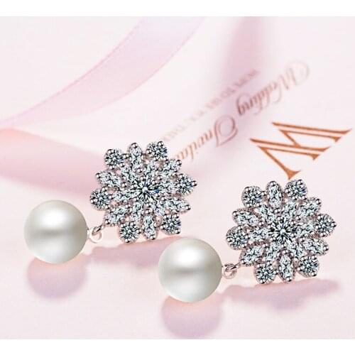 High-end Flash Snowflake Set Drill Ear Nails Pearl Japanese and Korean Personality Earrings Manufacturers Wholesale Earring