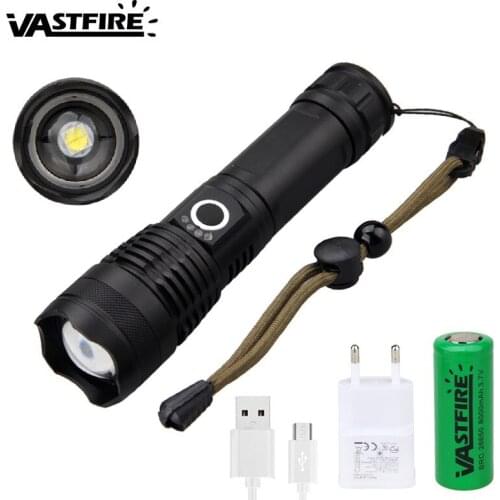 XHP50 Micro USB rechargeable LED Flashlight Torch 1000LM light lantern for Camping Hiking Power indication with 26650 Battery