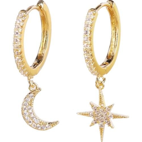 New Fashion Shiny cubic zircon Star And Moon Earrings Good Quality Hoop Earrings For Women Girls Korean Jewelry 2020