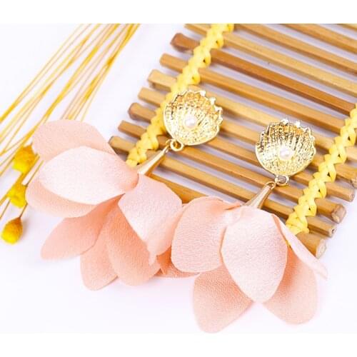 Womens Earrings Accessories trendy Handmade Jewelry Long Silk Flower Earrings Korean Fashion Bohemian Yellow Statement