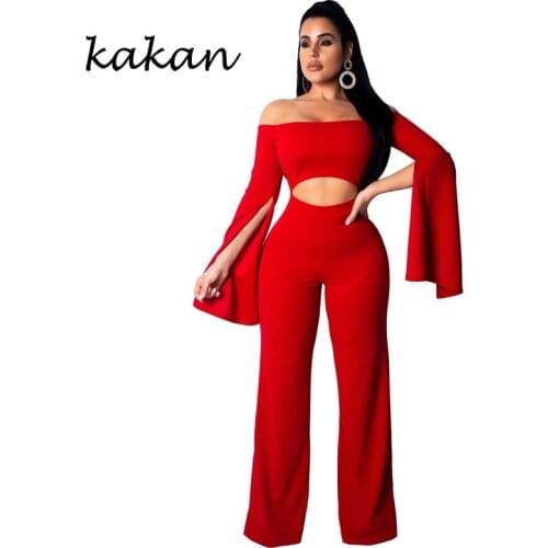 Kakan 2019 spring new sexy womens jumpsuit Slim figure shoulder hollow bodysuit black blue red jumpsuit