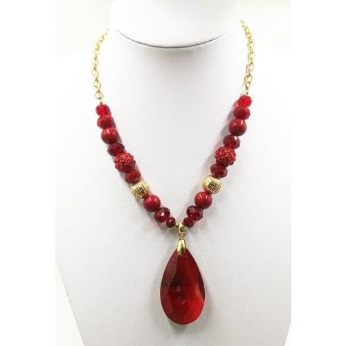 Womens popular jewelry crystal glass Red Stone Heart Shaped chain pendant necklace