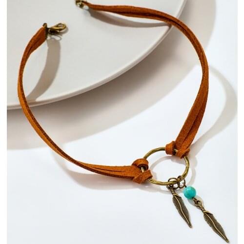 Bohemian Leather Chain Choker Necklace for Women Vintage Goled Leaf Pendant Geometric Neck Simple Jewelry Accessories Gift