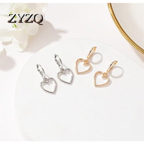 ZYZQ Classic Simple Design Silver Color Hollow Heart Drop Earrings For Women Fashion Ear Cuff Piercing Dangle Earring Gift