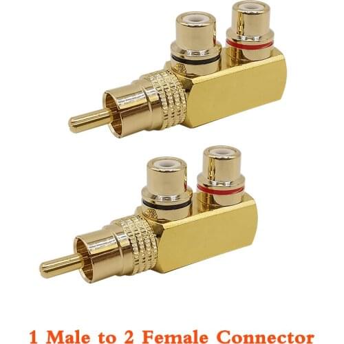 2Pcs/Lot AV Audio Splitter Plug RCA Connector Adapter Gold Plated 1 Male to 2 Female Plug Jack F Connector