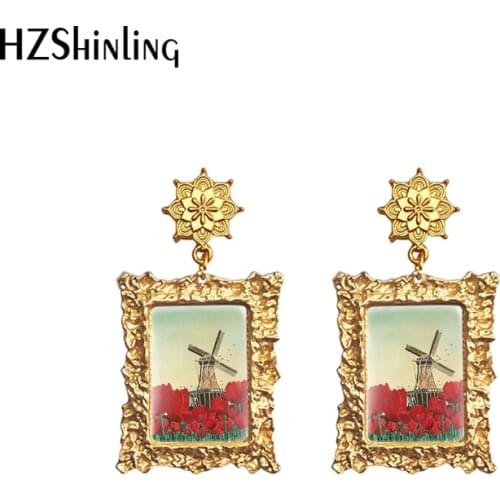 2020 New The old Windmill Vintage Earring Tulips and Windmills Drop Earrings Mandala Charm Glass Photo Jewelry