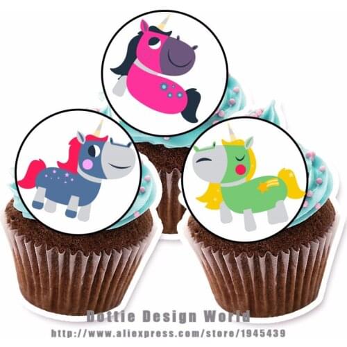 24 Unicorn Edible Cake Topper Wafer Rice Paper for Cake Cookie Cupcake Topper Decoration Birthday Baby Shower Cake Decor Supply