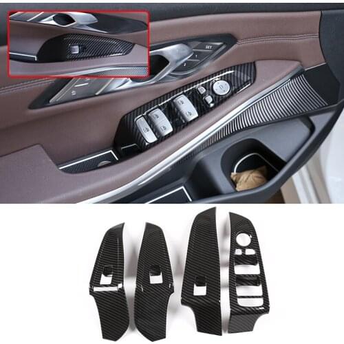 4 Pcs ABS Carbon Fiber Car Window Lift Button Frame Trim For BMW 3 Series G20 325li 2020 Car Accessories