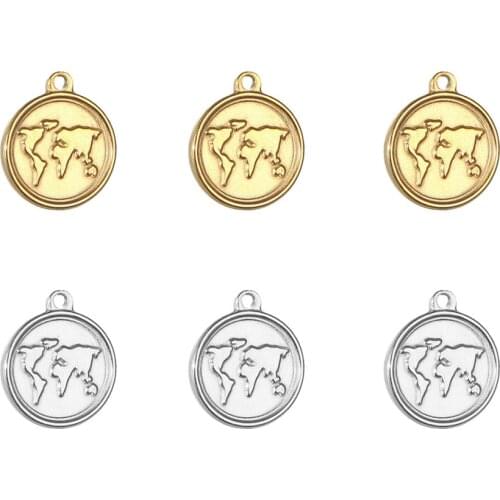5pcs/Lot Stainless Steel World Map Charms Pendants for DIY Making Necklace Fashion Jewelry Accessories