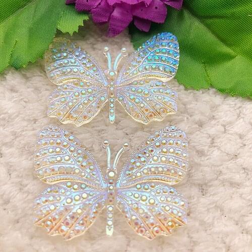 6PCS AB Resin 32mm*44mm 3D Butterfly Flatback Rhinestone Scrapbook Crafts