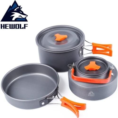 Outdoor Jacketed Kettle Picnic Pot Wild Coying Utensils Set 2-3 People Camping Teapot Portable Aluminum Alloy Pot Cookware Set