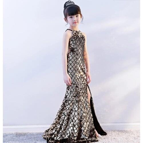 Children Sexy Sequined Design Evening Gown Kids Catwalk Sleeveless Split Princess Dress For Girls Birthday Party Vestidos L548