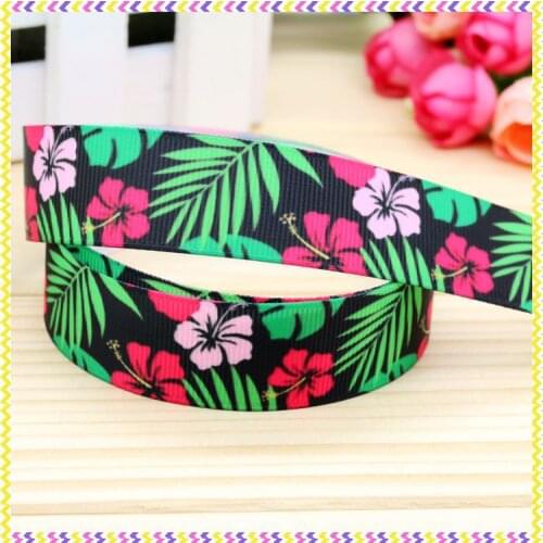 DHK 7/8'' 5yards flowers printed grosgrain ribbon headwear hair bow diy party decoration OEM Wholesale 22mm C987