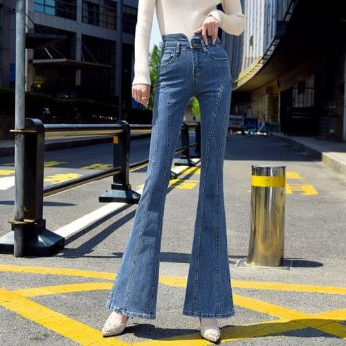 Denim Flared Pants Womens High Waist 2020 Autumn New Slim Slim Long Pants Light Blue High Street Casual Feminine Clothing
