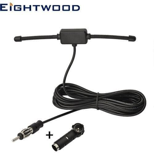 Eightwood Car Universal Hidden Stereo Radio Aerial Antenna for Vehicle Truck SUV Head Unit Receiver Tuner+ISO to DIN Adapter