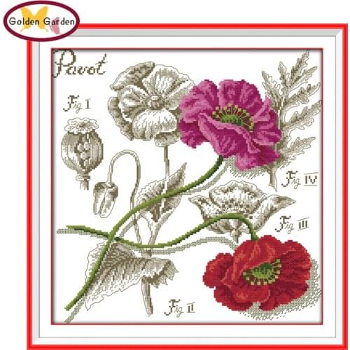 GG Poppy Flower Joy Sunday Cross Stitch Handcraft Chinese DIY Charts Needlework Embroidery Sets Cross Stitch Kits for Home Decor
