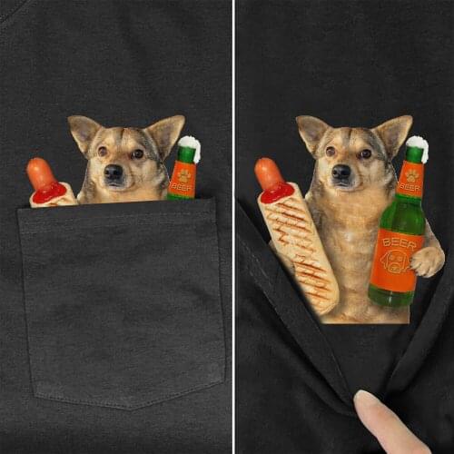 CLOOCL Cotton Pocket T-Shirt Fashion Brand Summer Pocket Shiba Inu Beer Burger Printed T-shirt Funny Cotton Tee Tops Clothes