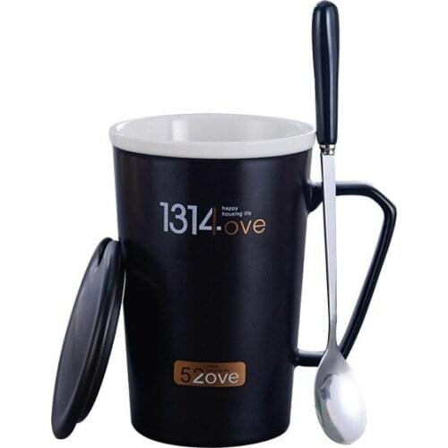 Retro Spoon With Lid Ceramic Cup Creative Afternoon Tea Office Mug Couples Birthday Gift