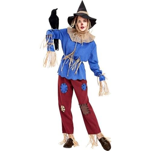 Blue Scarecrow Halloween Costume Game Animation Cosplay Realistic Horror Scary Set Man Woman Adult Drama Stage Clothes