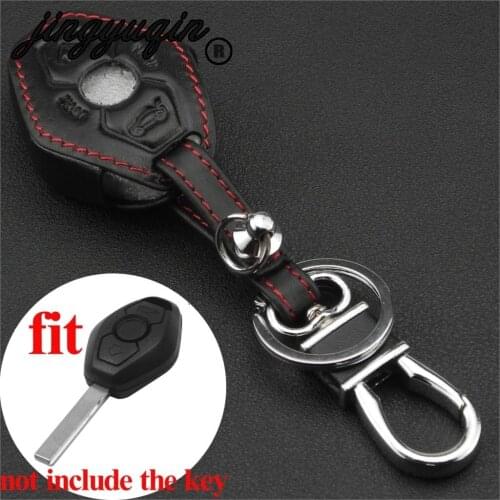 Jingyuqin 2 Button Leather Car Key Case Cover For BMW X3 X5 Z3 Z4 3 5 7 Series E38 E39 E46 E83 Protection Holder Keychain Bag