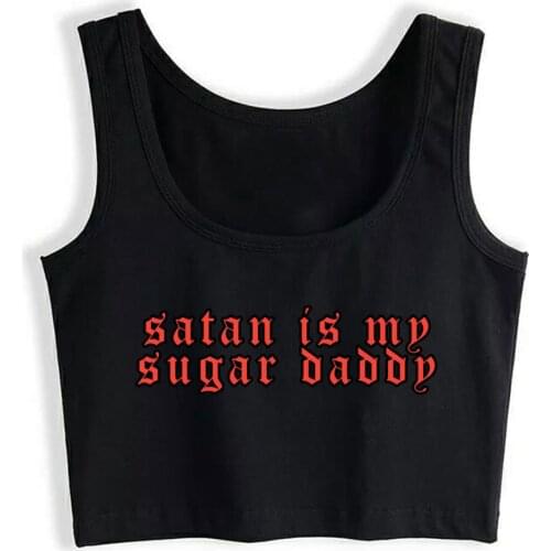 Crop Top Sport Satan Is My Sugar Daddy Funny Inscriptions Custom Tops Women