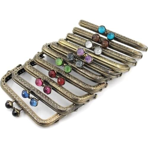 10.5cm Coral Beads Antique Bronze Square Metal Purse Frame Handle for Clutch Bag Handbag Accessories Making Kiss Clasp Lock