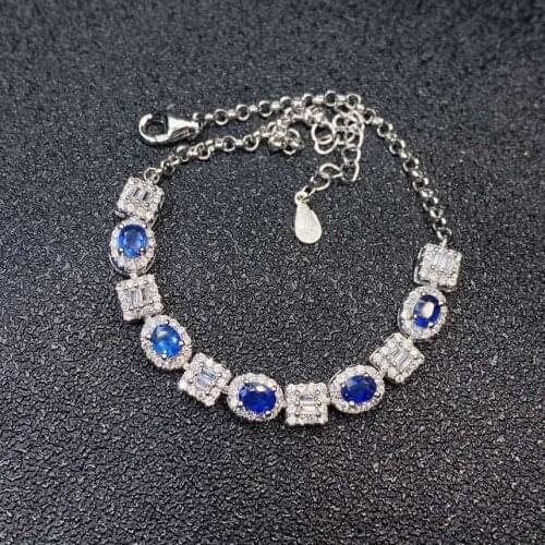 Fashion cute square natural blue sapphire gem Bracelet natural gemstone Bracelet S925 silver girl office gift party jewelery