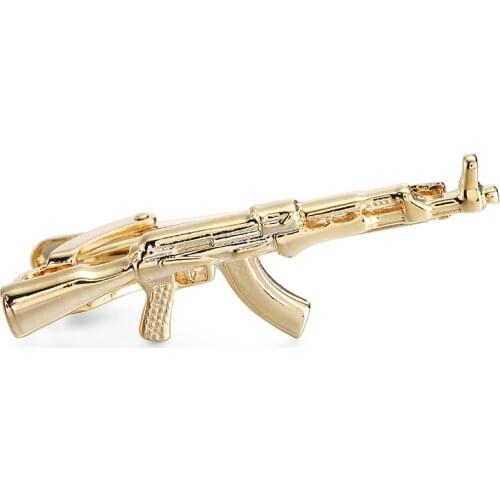 Novelty Gold-color AK-47 Gun Tie Clips for Gentleman Necktie Clamp Clasp Men Tie Accessories Fashion Gift Brand Jewelry