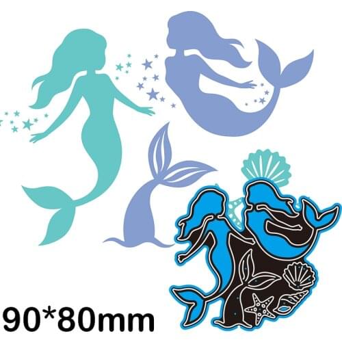 New Metal Cutting Dies Scrapbooking Cute Little Mermaids DIY Album Paper Craft Embossing Stencil Decoration 90*80mm