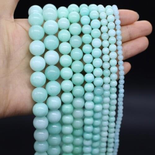 Oameusa Natural Round Smooth Sky Blue Chalcedony Stone Beads Loose Beads Earrings Rings Charms Necklace For Women Spacer Beads