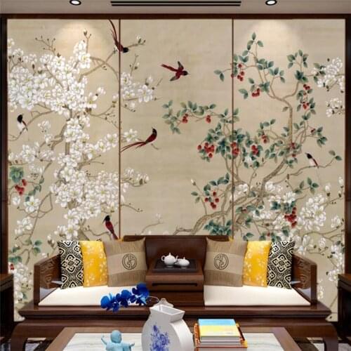 Custom wallpaper 3d murals papier peint new Chinese magnolia bird hand-painted meticulous flower bird TV background wall paper