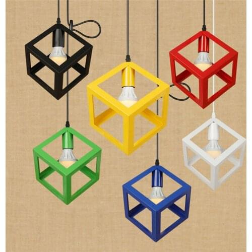 Industrial Vintage Iron Droplight Loft Style Creative Square LED Pendant Light Fixtures Retro Hanging Lamp Home Lighting